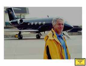 Jeffrey Epstein et l'un de ses avions privés.  DÉPARTEMENT DES ÉTATS-UNIS  DE LA JUSTICE