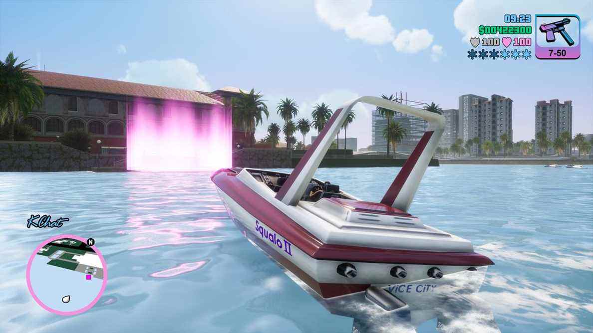 Un bateau à moteur de Grand Theft Auto : Vice City remaster