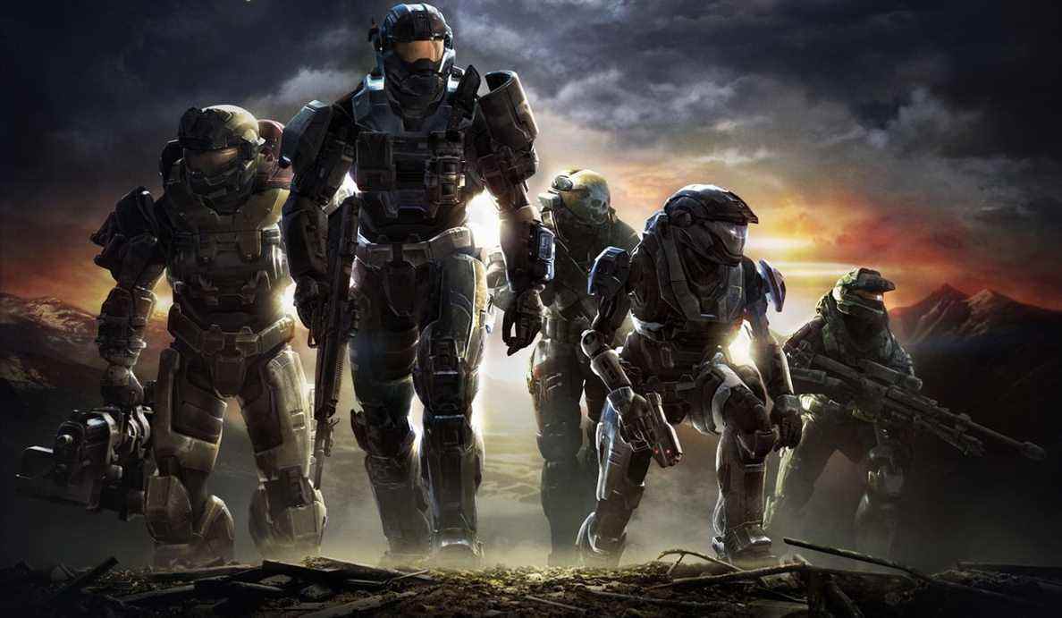 Oeuvre de Halo Reach mettant en vedette quatre Spartans