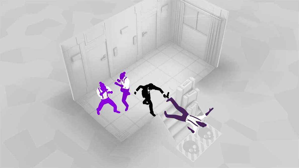 Combats dans des espaces restreints - L'agent jette quelques hommes en costume violet dans les escaliers