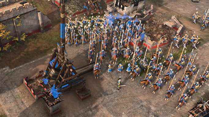 Une armée de chevaux entoure un trébuchet dans Age Of Empires 4