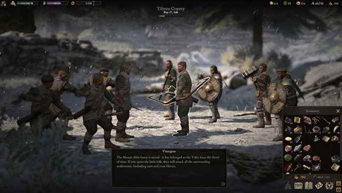 Deux groupes de mercenaires s'affrontent dans une forêt enneigée à Wartales