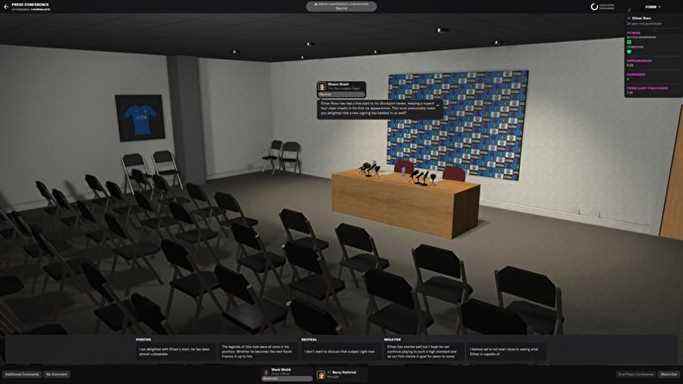 Une scène de conférence de presse dans Football Manager 2022