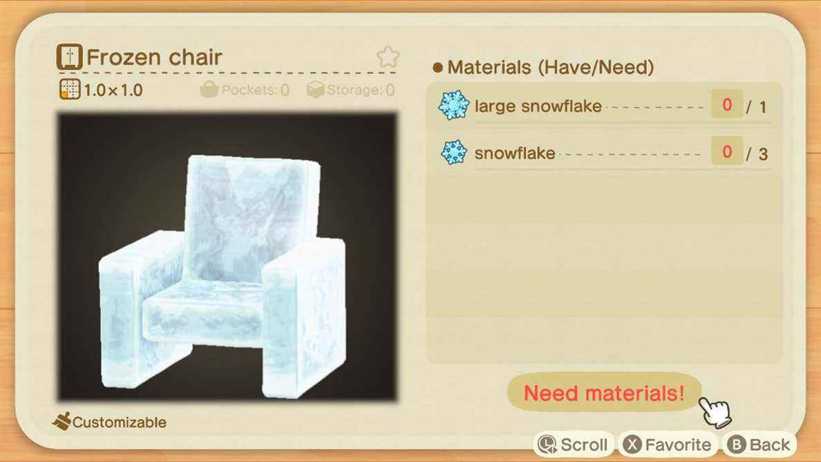 Une recette Animal Crossing pour une chaise congelée