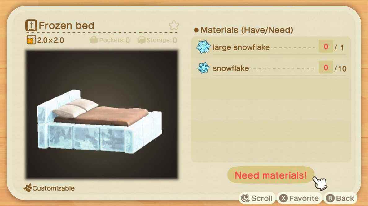 Une recette Animal Crossing pour un lit congelé