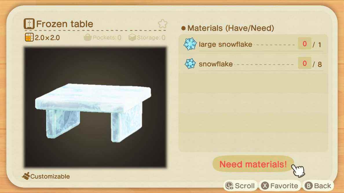 Une recette Animal Crossing pour une table congelée