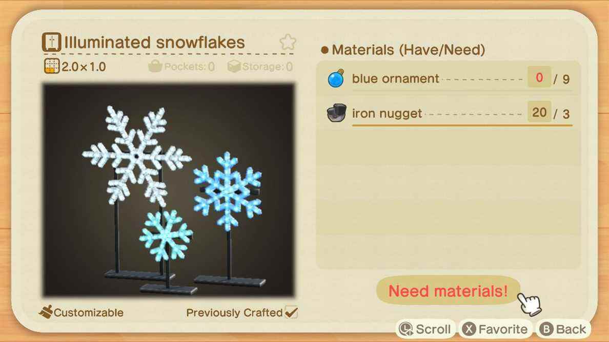 Une recette Animal Crossing pour des flocons de neige illuminés