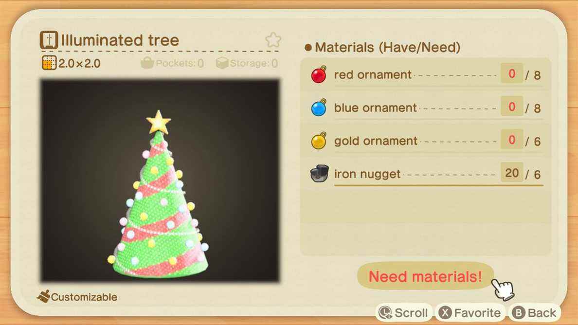 Une recette Animal Crossing pour un arbre illuminé
