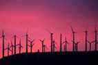 Des éoliennes produisant de l'énergie électrique sont vues sur un parc éolien dans le col de San Gorgonio, près de Palm Springs, en Californie.