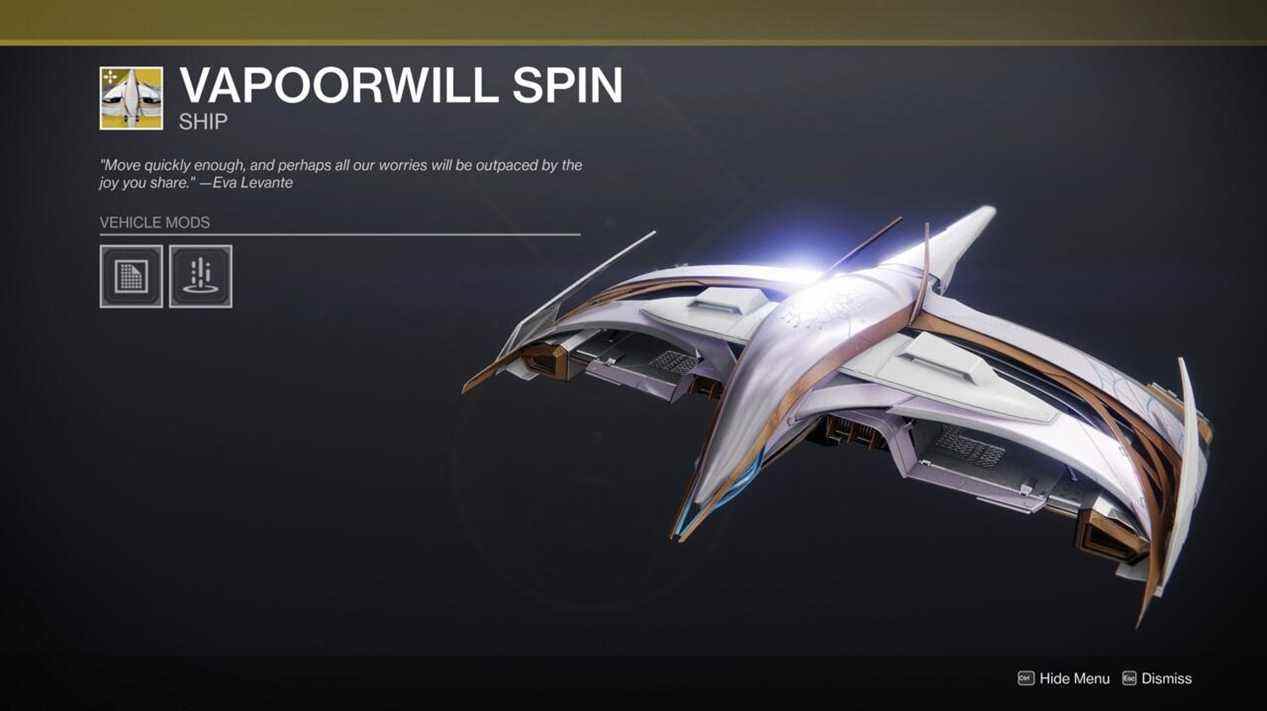 Vous devrez terminer les deux quêtes de Dawning pour attraper le vaisseau de saut Vapoorwill Spin.