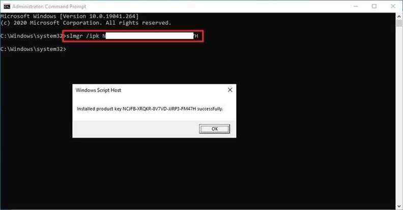 Commande de licence d'installation de Windows 10
