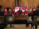 14 sur 1089CANADA FREELAND ECO Chrystia Freeland, vice-première ministre et ministre des Finances du Canada, lors d'une conférence de presse par vidéoconférence à Ottawa, mardi.
