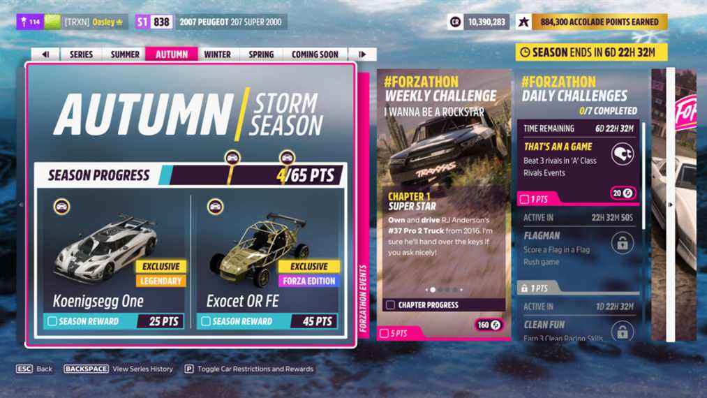 Forza Horizon 5 Série 2, Automne, Récompenses de saison