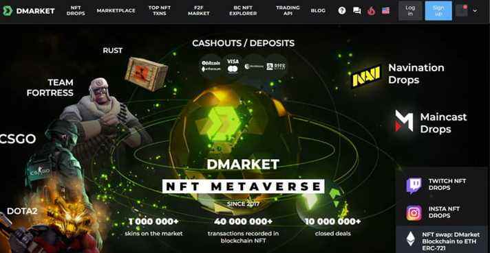 La page d'accueil du marché NFT DMarket.