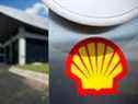 Le logo de Royal Dutch Shell est représenté lors d'un événement de lancement d'une usine d'électrolyse d'hydrogène à la raffinerie Shell de Rhénanie à Wesseling, près de Cologne, en Allemagne.