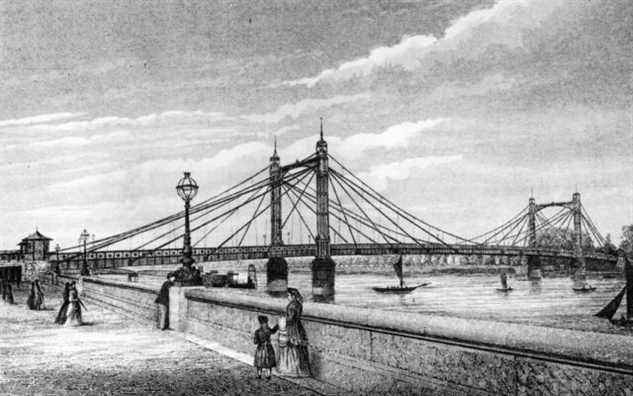 L'Albert Bridge entre Chelsea et Battersea à Londres, vers 1885. Il a été surnommé 