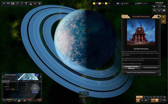 Une grande planète bleue avec un anneau bleu dans Distant Worlds 2