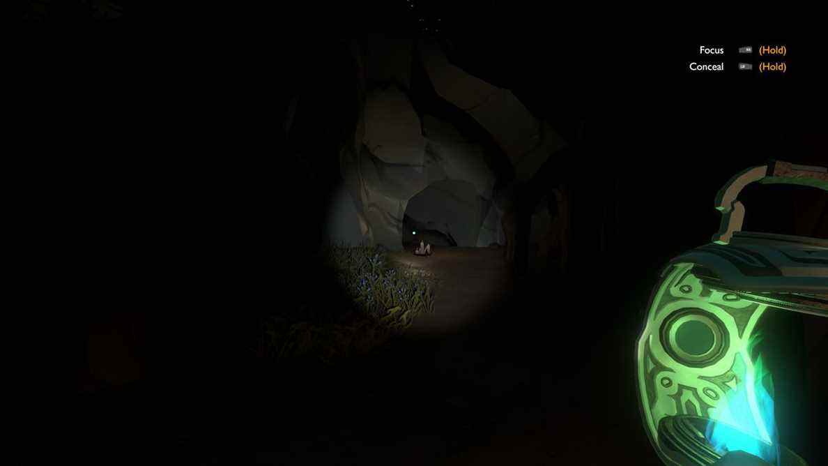 Un tunnel rocheux dans Outer Wilds: Echoes of the Eye