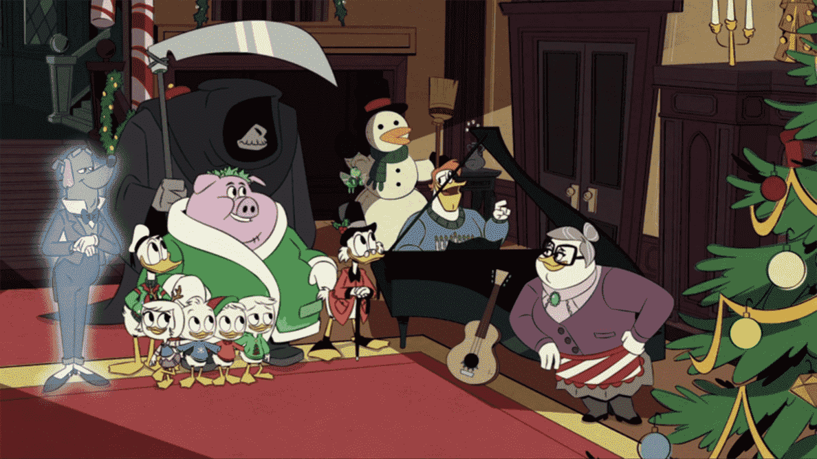 Les personnages de Ducktales (2017) se rassemblent pour chanter des chants de Noël. 
