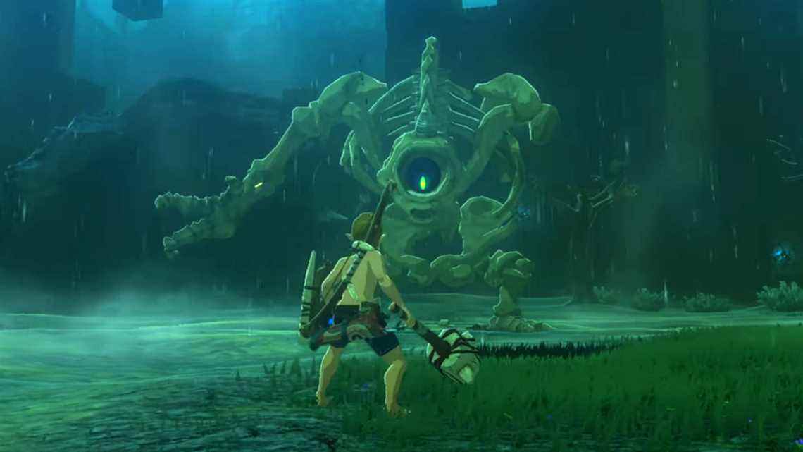 La star de Zelda Link fait face à un cyclope squelettique dans The Legend of Zelda: Breath of the Wild pour Nintendo Switch