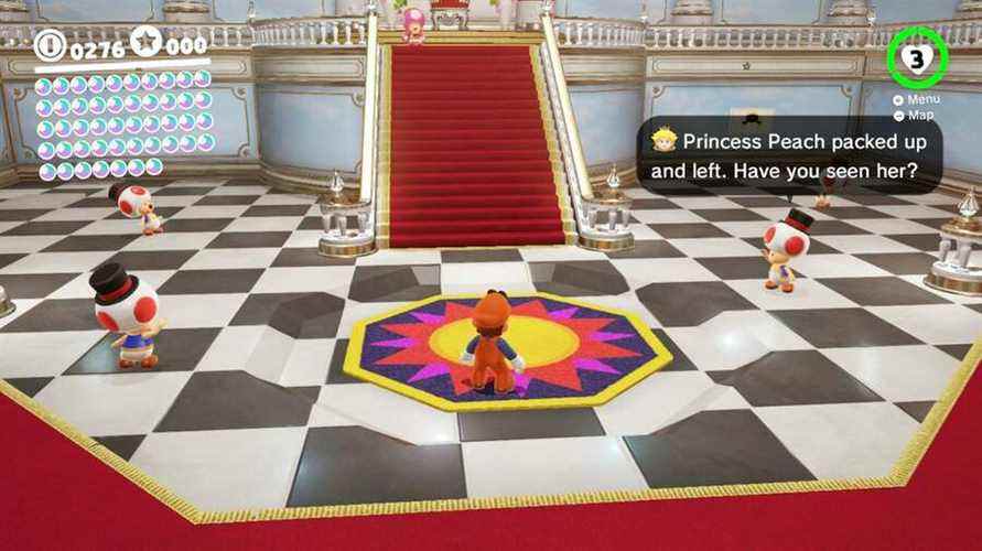 Le château de Peach dans Super Mario Odyssey - on pourrait penser que Mario a appris à ne pas regarder le soleil maintenant
