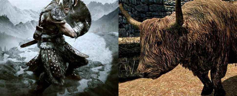 Un clip étrange de Skyrim montre une vache qui se fait frapper et se transforme en pierre