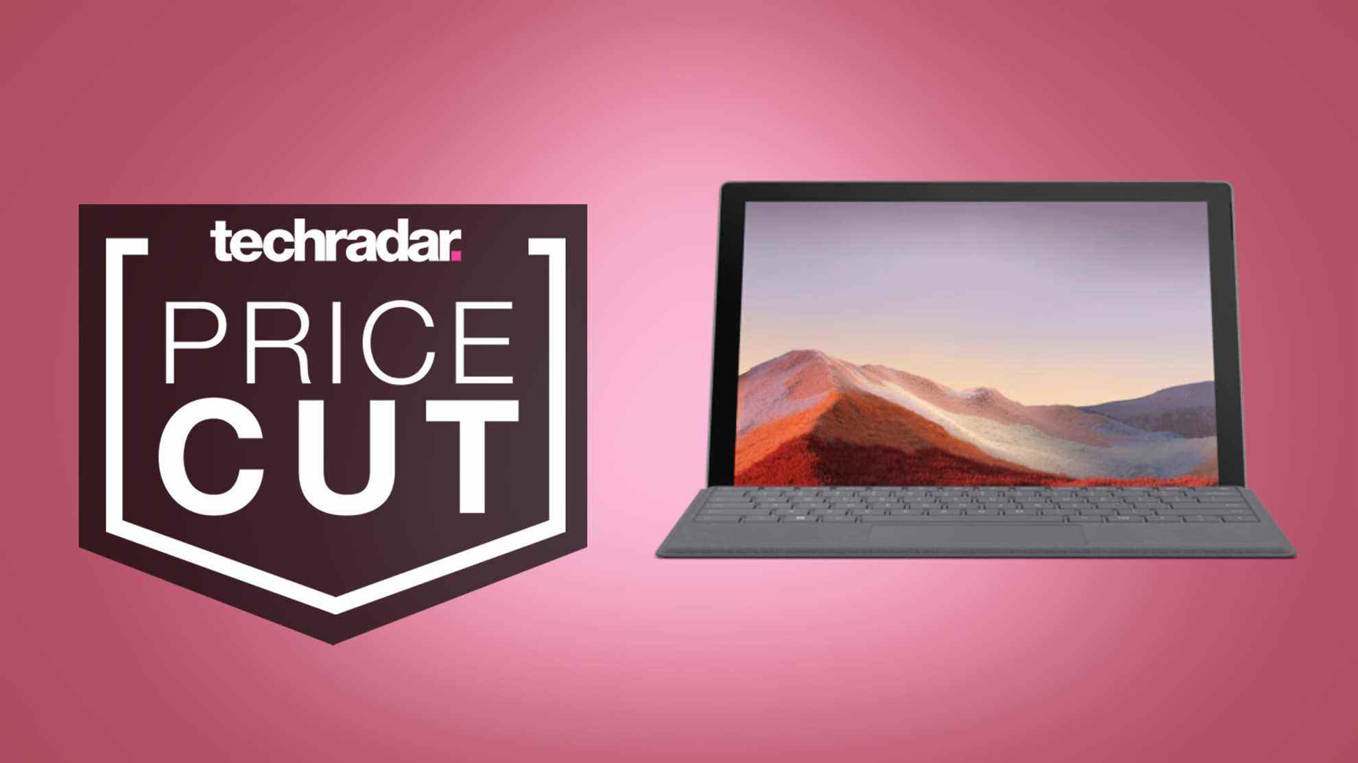 Surface Pro 7 sur fond rose