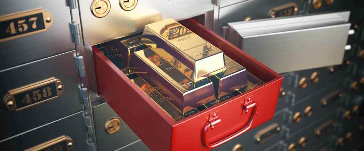 Lingots d'or dans un coffre-fort bancaire