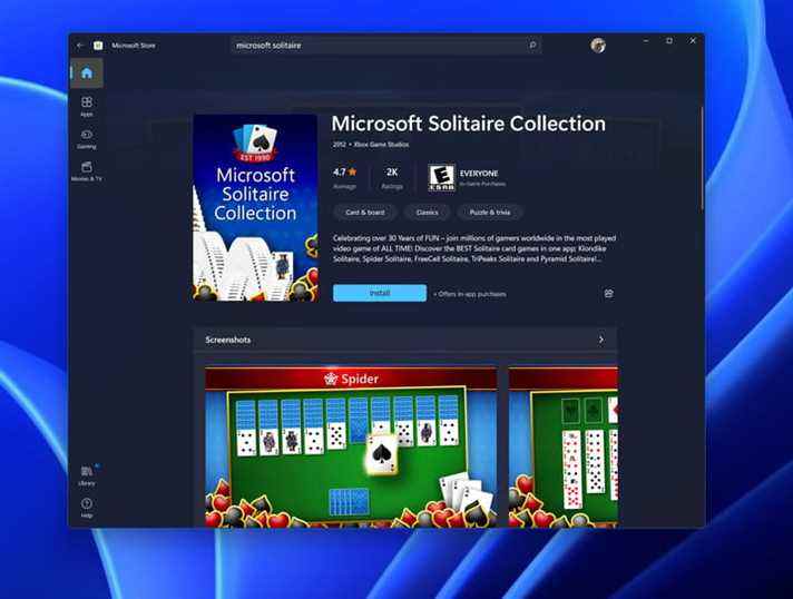 Microsoft Solitaire sur Windows 11.