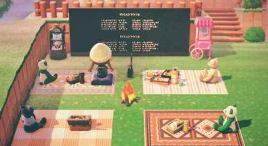 Animal Crossing: New Horizons Player montre une salle de cinéma en plein air confortable avec une affiche Midsommar