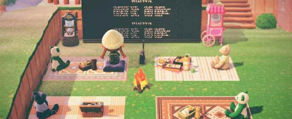 Animal Crossing: New Horizons Player montre une salle de cinéma en plein air confortable avec une affiche Midsommar