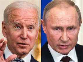 Cette combinaison d'images montre le président américain Joe Biden (à gauche) et le président russe Vladimir Poutine.