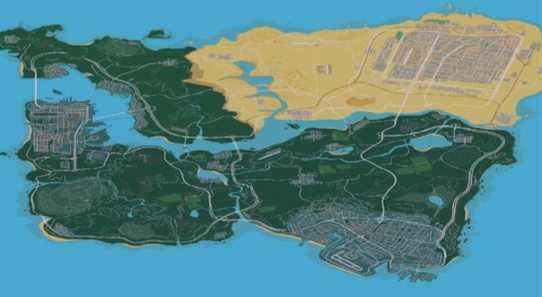Grand Theft Auto Map Concept combine les villes de plusieurs jeux ensemble