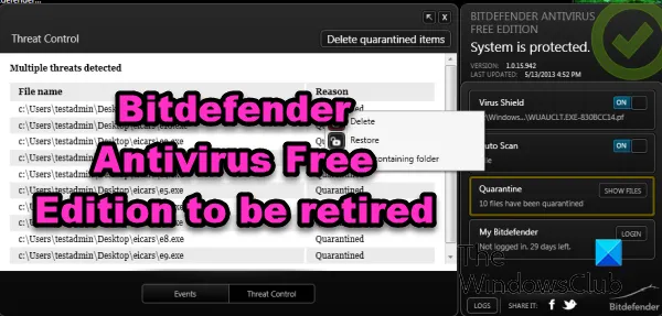 Bitdefender Antivirus Free Edition sera retiré
