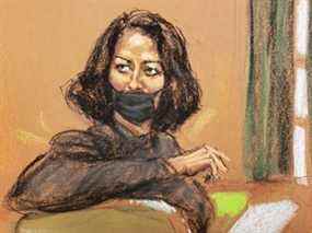 Ce croquis d'une salle d'audience à New York montre Ghislaine Maxwell lors de la sélection du jury de son procès dans lequel elle est accusée de trafic sexuel, le 17 novembre 2021.