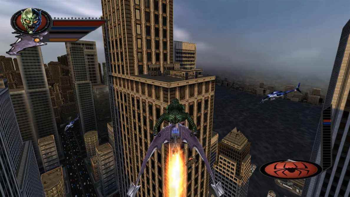 Green Goblin survole New York dans une image fixe de Spider-Man (2002)