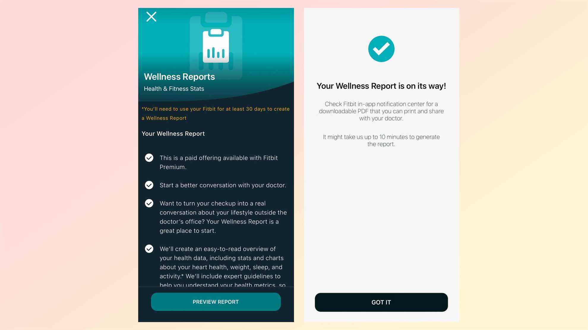 Une capture d'écran du rapport bien-être Fitbit Premium