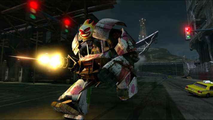 Un robot Sweet Tooth tire dans Twisted Metal.