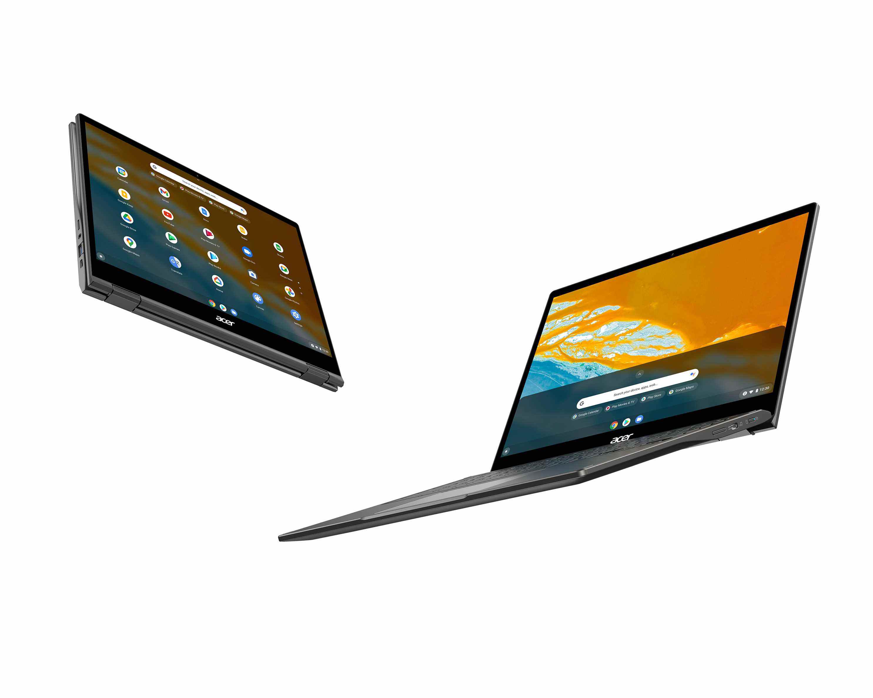 Acer Chromebook Spin 513 en modes ordinateur portable et tablette.