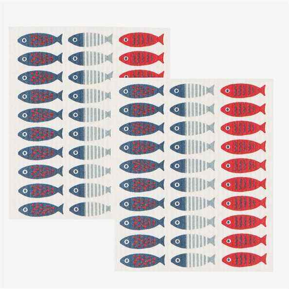Now Designs torchons suédois, petit poisson imprimé, lot de 2