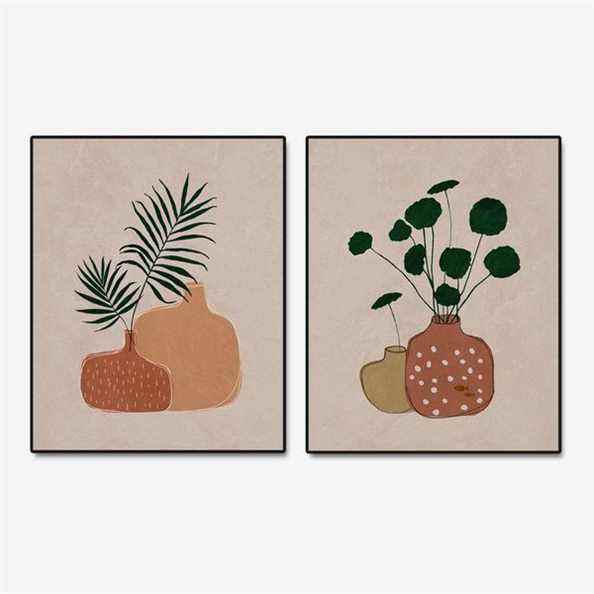 Impressions murales de feuilles de palmier et de pots en terre cuite, ensemble de 2 impressions, 8 x 10 pouces