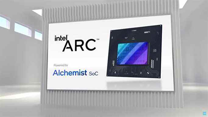 Une image promotionnelle du GPU Arc basé sur Alchemist d'Intel.