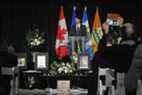 Le Premier ministre canadien Justin Trudeau prend la parole lors d'un service commémoratif pour les victimes de l'accident du vol PS752 d'Ukrainian Airlines en Iran, au Saville Community Sports Centre à Edmonton le 12 janvier 2020.