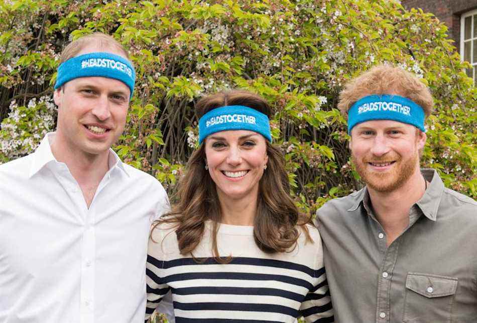 Le duc et la duchesse de Cambridge et le prince Harry photographiés lors du lancement de leur nouvelle campagne, Heads Together, le 21 avril 2016. (Getty Images)