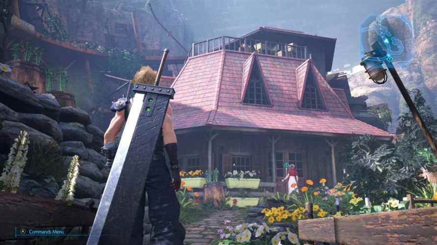 Cloud regardant une maison idyllique dans notre revue PC Final Fantasy 7 Remake