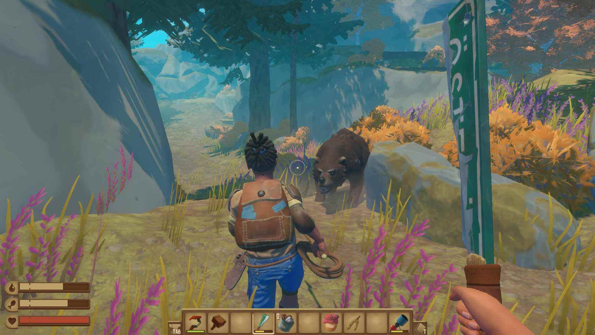 Joueurs affrontant un ours dans Raft