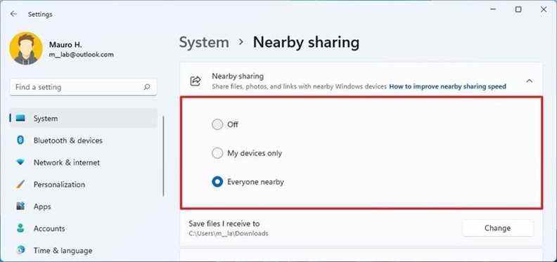 Activer le partage à proximité sur Windows 11
