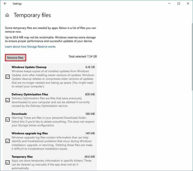 Windows 10 supprime les fichiers temporaires