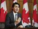 Le premier ministre Justin Trudeau prend la parole lors d'une conférence de presse à Ottawa le 12 janvier 2022. 