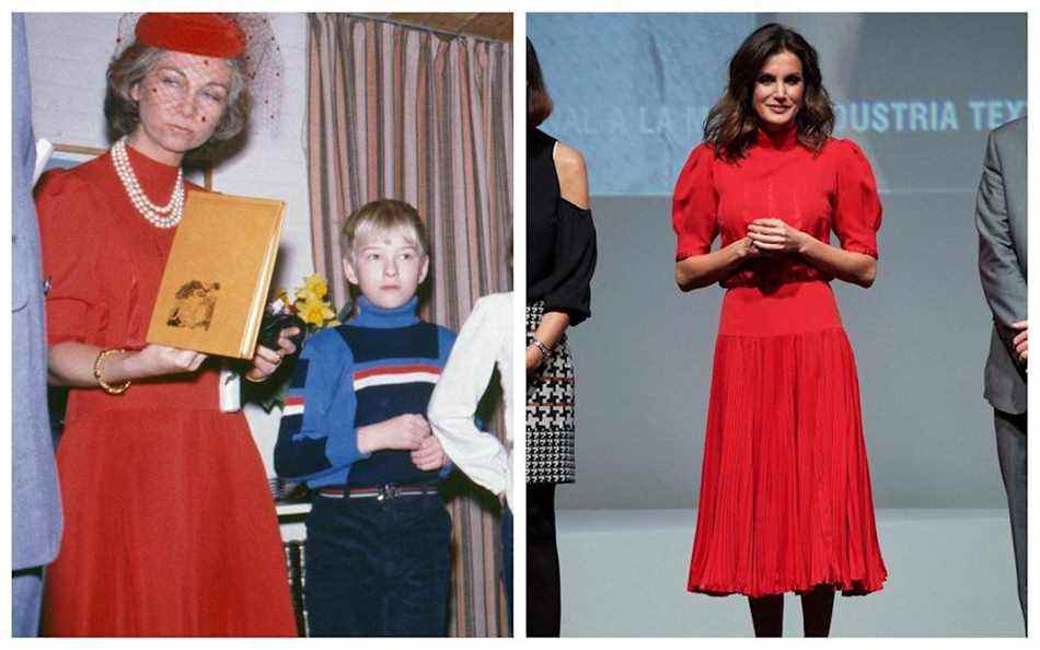 La reine Letizia porte une robe rouge vue pour la première fois sur sa reine Sofia en 1980 - Getty Images